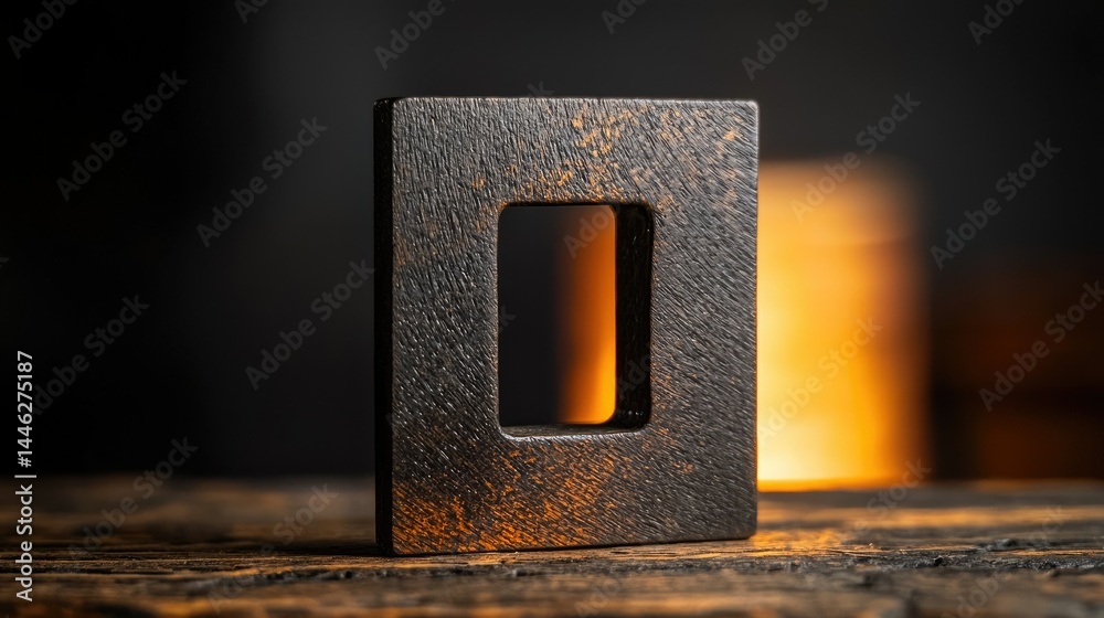Aufkleber wooden rectangular frame with a central hole and textured surface