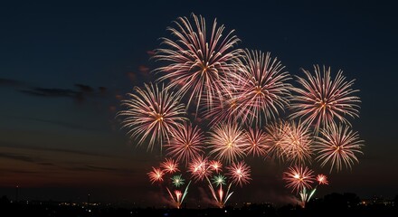 Night Sky Fireworks: Pink and Gold Burst Display