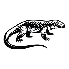 Stylized Black and White Komodo Dragon with Detailed Scale Pattern
