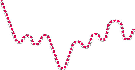 Zigzagging wave with small red hearts following an erratic and uneven flow.