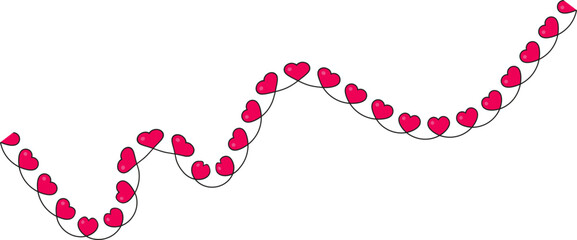 Zigzagging line with small red hearts distributed along a fragmented and broken path.