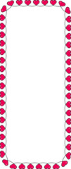 Rectangular frame with rounded corners and small red hearts placed along its curved edges, forming a structured decorative border.