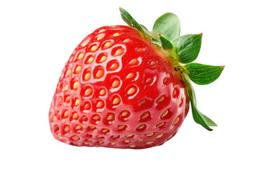Juicy ripe strawberry perfect summer fruit vibrant red color bright green leaves close up detail