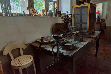 cocina, barro, ollas, cazuelas, cocineta, hacienda, viejo, sien, asia, madera, antiguas, arte, arquitectura