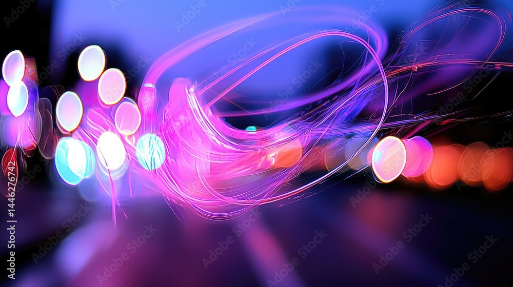 Poster Abstract image of blurred lights and light trails with color