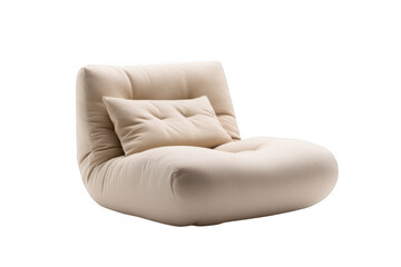 Beige lounge chair with pillow on transparent background