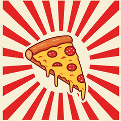 Flat vector illustration of a pepperoni pizza slice. Perfect for food blogs, restaurant menus, and designs needing a modern, stylized pizza graphic