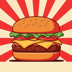 Flat vector illustration of a fast food hamburger. Perfect for menus, food blogs, and design projects needing a clean, modern style