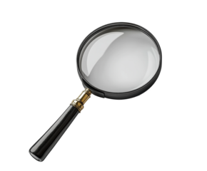 Exploring textures with a magnifying glass in a study room isolated on transparent background
