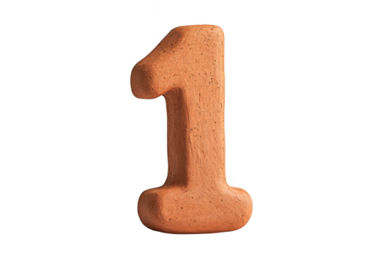Clay number one isolated object on transparent background