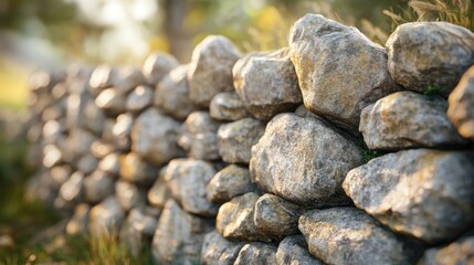 Rustic stone wall in sunlight