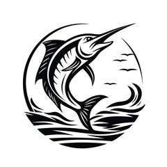 Marlin silhouette with a curved body in motion