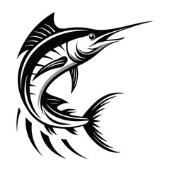 Marlin silhouette with a curved body in motion