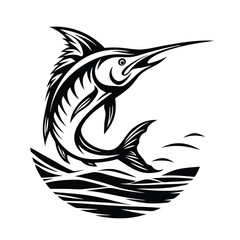 Marlin silhouette with a curved body in motion