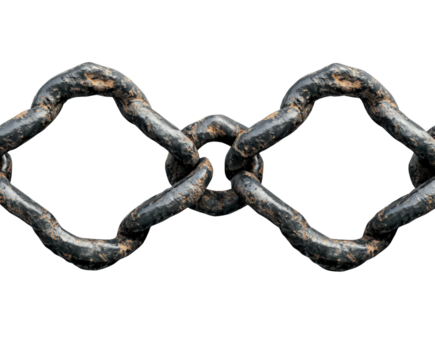 Industrial chain links on detail isolated on transparent background
