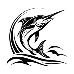 Marlin silhouette with a curved body in motion