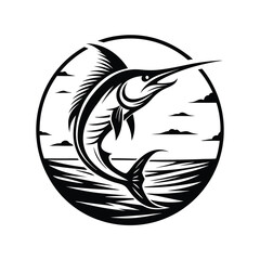 Marlin silhouette with a curved body in motion