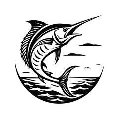 Marlin silhouette with a curved body in motion