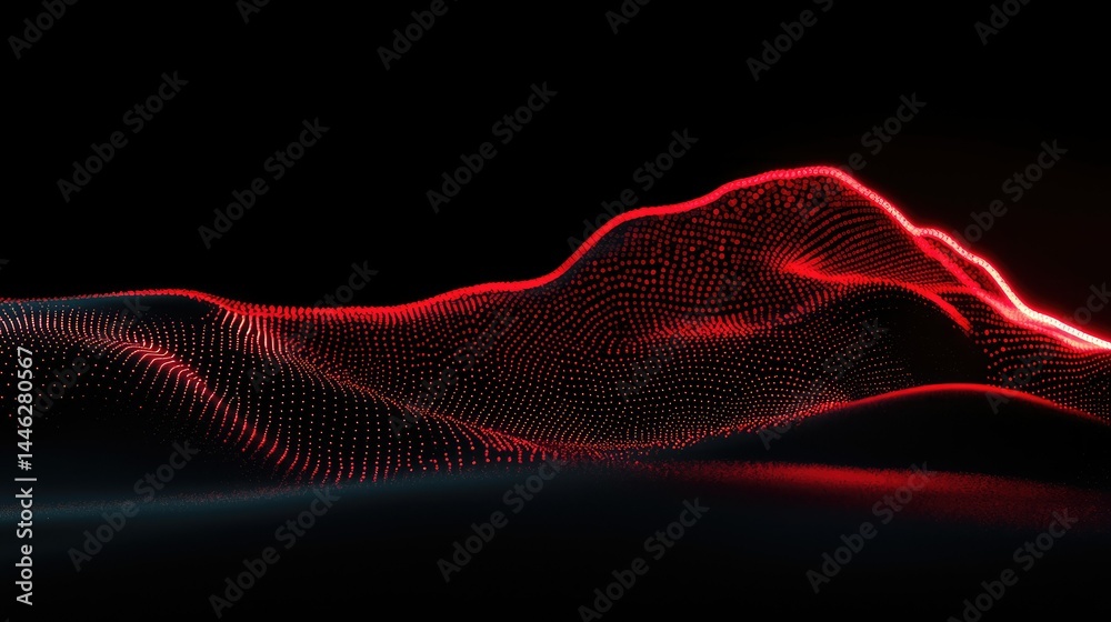 Poster Red glowing dots creating a digital flowing wave like structure