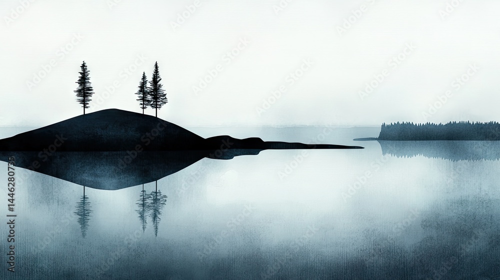 Poster Tranquil image showing trees reflecting on a still lake surface