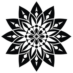 Fototapeta premium intricate black and white mandala, detailed geometric floral pattern, complex symmetrical design, layered petals, sharp contrast, high detail, digital art 