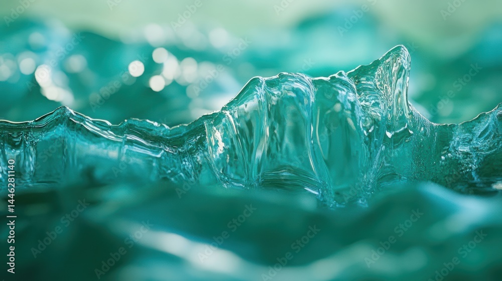 Poster close up of translucent ice floating on turquoise water