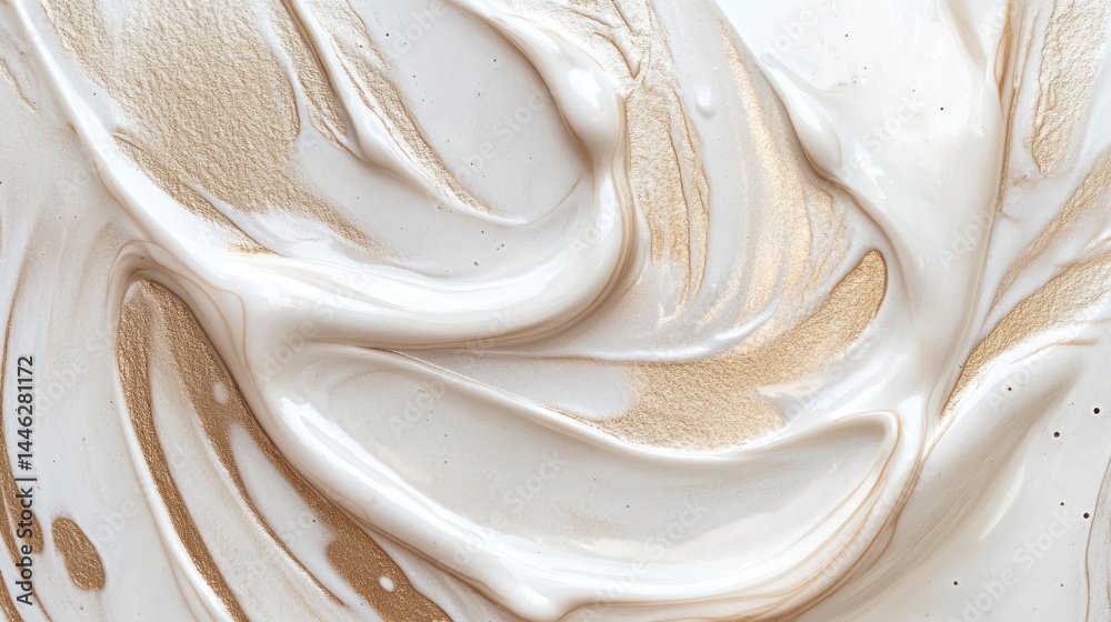 Poster Swirls of beige and gold paint create abstract patterns