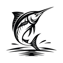 Marlin silhouette with a curved body in motion