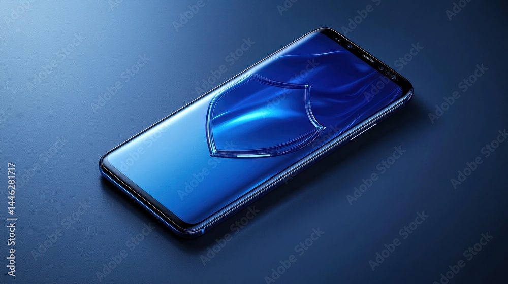 Poster mobile phone with blue screen displaying a shield icon