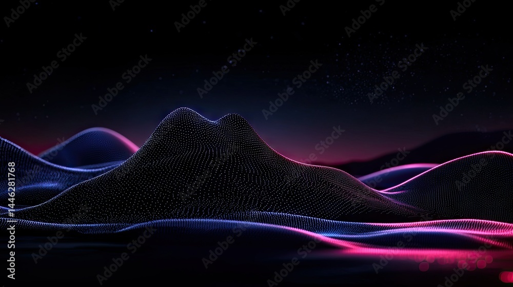 Aufkleber abstract digital landscape with illuminated peaks and a starry background