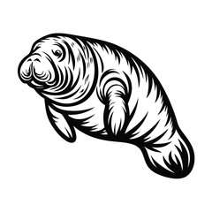 manatee floating in water silhouette