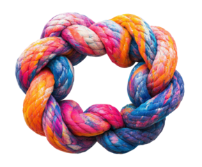 Colorful knotted rope toy product fun isolated on transparent background