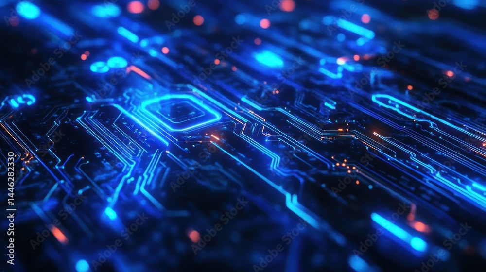 Aufkleber abstract image showing a glowing blue digital motherboard network