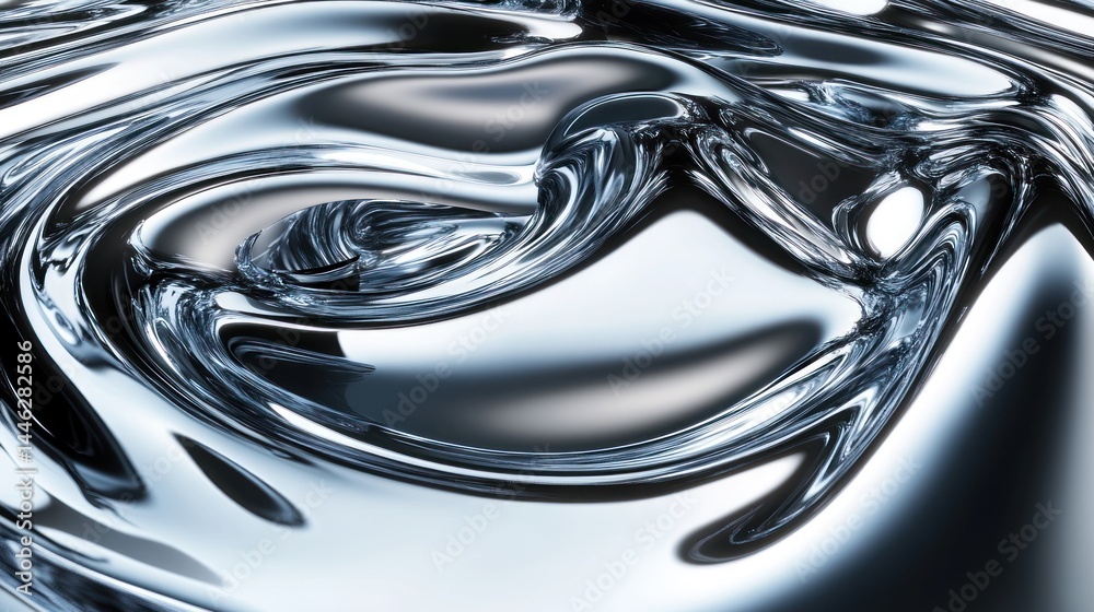 Poster abstract liquid metal creates mesmerizing reflections and distorted shapes