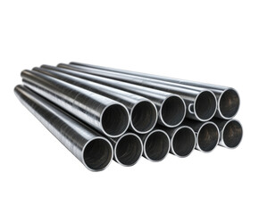 Steel pipe inventory display in industrial warehouse environment isolated on transparent background