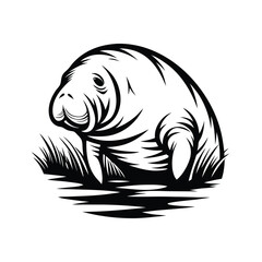 manatee floating in water silhouette