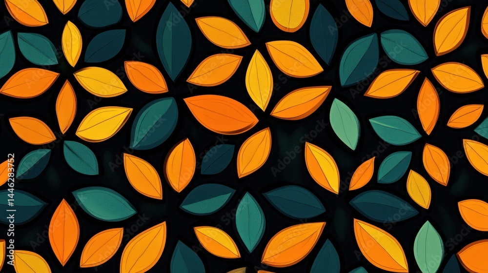 Poster colorful leaf pattern with a dark stylized background