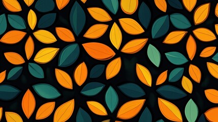 Colorful leaf pattern with a dark stylized background