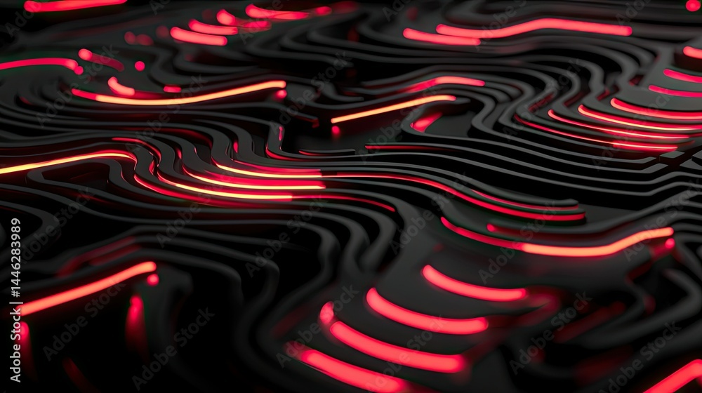 Poster abstract digital artwork showcasing layers of glowing red light sources