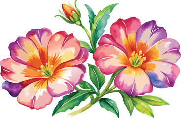 Obraz premium Watercolor floral illustration with transparency two blooming flowers and bud