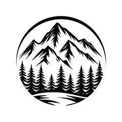 majestic mountain range silhouette with pine trees