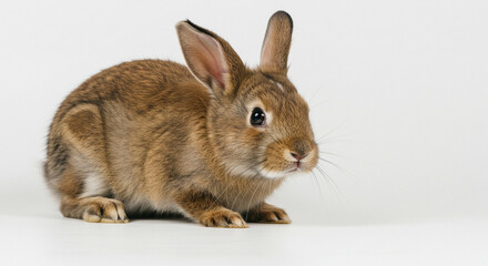 Obraz premium Adorable brown bunny rabbit isolated on white studio background closeup