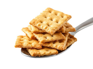Crunchy cracker snacks on spoon kitchen food isolated on transparent background