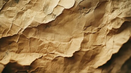 Fototapeta premium Close-up texture of crumpled brown paper with shadows and creases