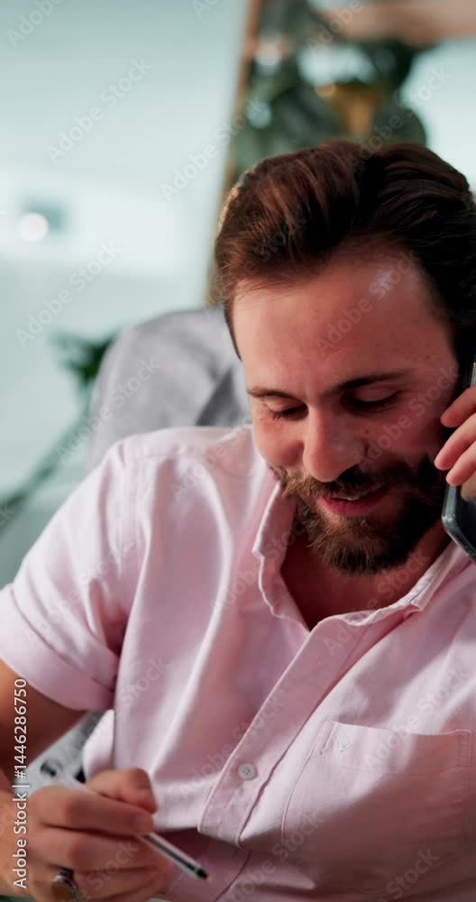 Leinwandbilder phone call, writing and talking with business man in office for it sales consultant, saas advisor an
