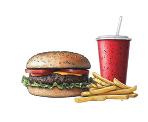 Savoring delicious burger meal fast food restaurant digital isolated on transparent background