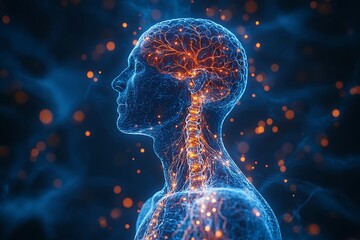 **Detailed Rendering Of The Human Nervous System, Showing Brain, Spinal Cord, And Nerve Pathways. Perfect For Neurology Studies, Mental Health Ads, And Nervous System Health Awareness --Ar 3:2 --S 540