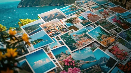 Scenic collection of vibrant travel postcards with captivating coastal views and landscapes