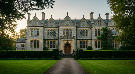 Fototapeta premium Grand Manor House With Impeccable Gardens And Architectural Sophistication