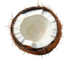 Coconut opened for fresh water tropical beach nature view isolated on transparent background